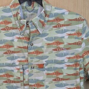 L.L. Bean Tropicwear Fish Print Button Down Shirt SunSmart UPF‎ 50 Men's Small